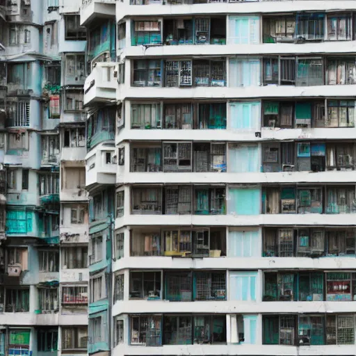 Image similar to hong kong apartment complex wall with ac units, laundry lines, balconies, photography