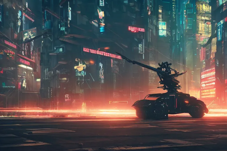 Image similar to professional photo of a cyberpunk mech on the busy streets of a dystopian futuristic city with pedestrians, 4k, octane render, Unreal Engine