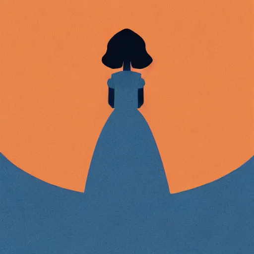 Image similar to minimalist illustration of a fairy tale princess in navy and burnt orange hues