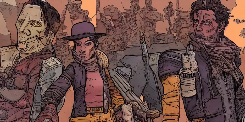 Image similar to Borderlands in the style of Jean Moebius Giraud