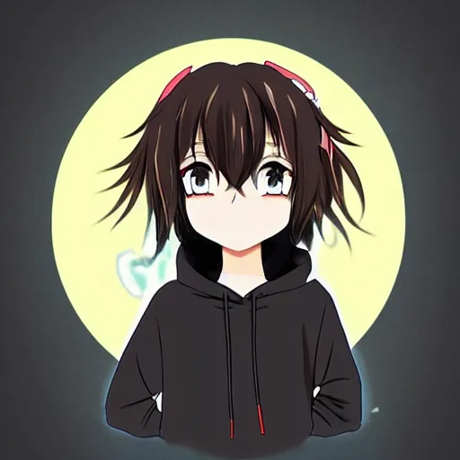 Image similar to anime manga menhera chan boymoder black hoodie brown eyes and hair