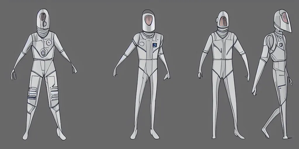 Image similar to male, elongated figure, space suit, large shoulders, short torso, long thin legs, tiny feet, character sheet, digital sketch, very stylized, concept design
