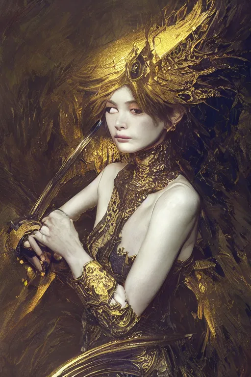 Prompt: portrait of a beautiful 20-year-old woman Knight, Dark Souls 3 themed, in style of Valentin Serov, in style of Ruan Jia, insanely detailed and intricate, golden ratio, elegant, ornate, luxury, elite, matte painting, cinematic, cgsociety, James jean, Brian froud, ross tran, Laputa