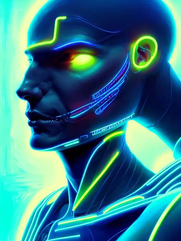 Image similar to portrait of male humanoid, intricate, perfect anatomy, cyber neon lighting, highly detailed, digital photography, artstation, stylish pose, concept art, smooth, sharp focus, illustration, art by artgerm and greg rutkowski