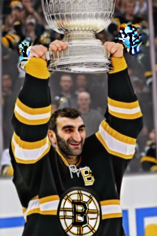 Image similar to patrice bergeron holding the stanley cup boston bruins