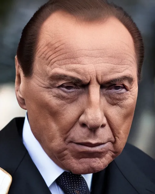 Prompt: a portrait photograph of Silvio Berlusconi as a mob boss, DSLR photography