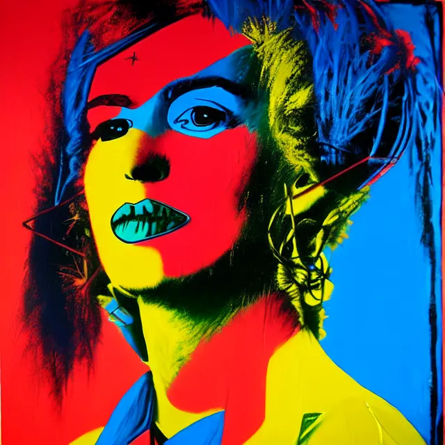 Prompt: a beautiful painting cyberpunk jibaro, by andy warhol realistic oil painting