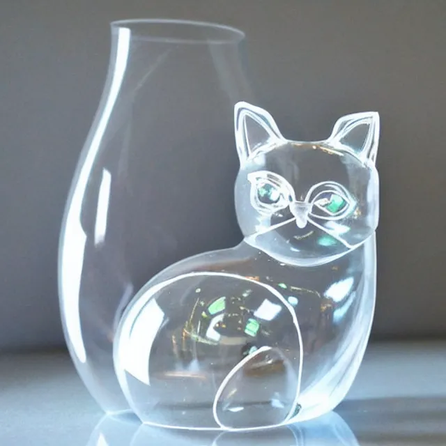 Prompt: crystal glass cat. etsy shop photo