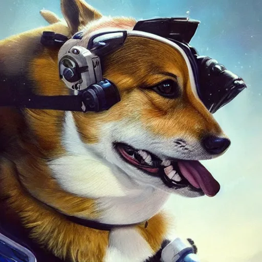 Prompt: a corgi cosmonaut in space, side portrait, highly detailed, inspiring, heroic, greg rutkowski, trending on artstation