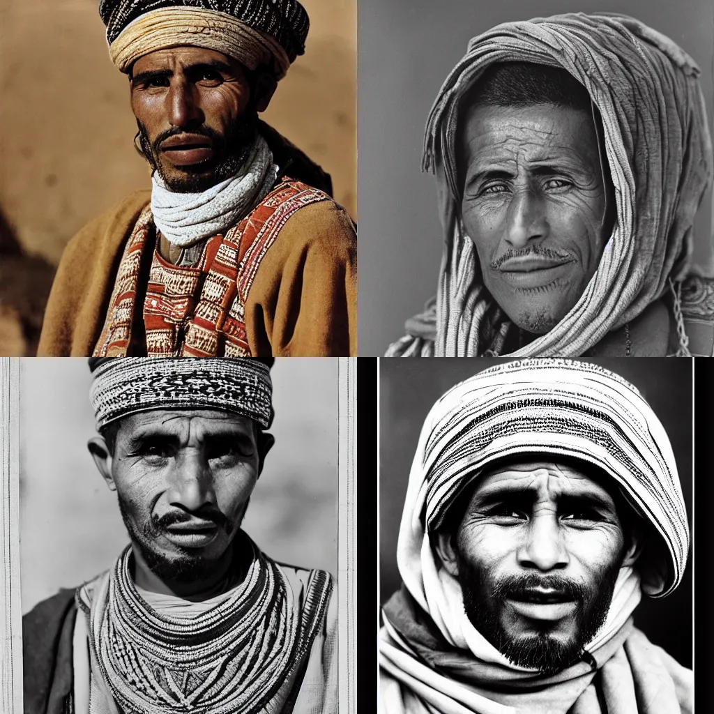Prompt: portrait of a berber man in traditional garb, Canon A1, highly detailed