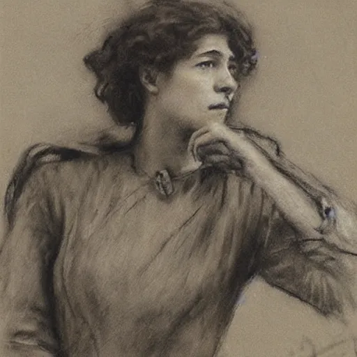 Image similar to ww 1 action heroine by alfred stevens in charcoal