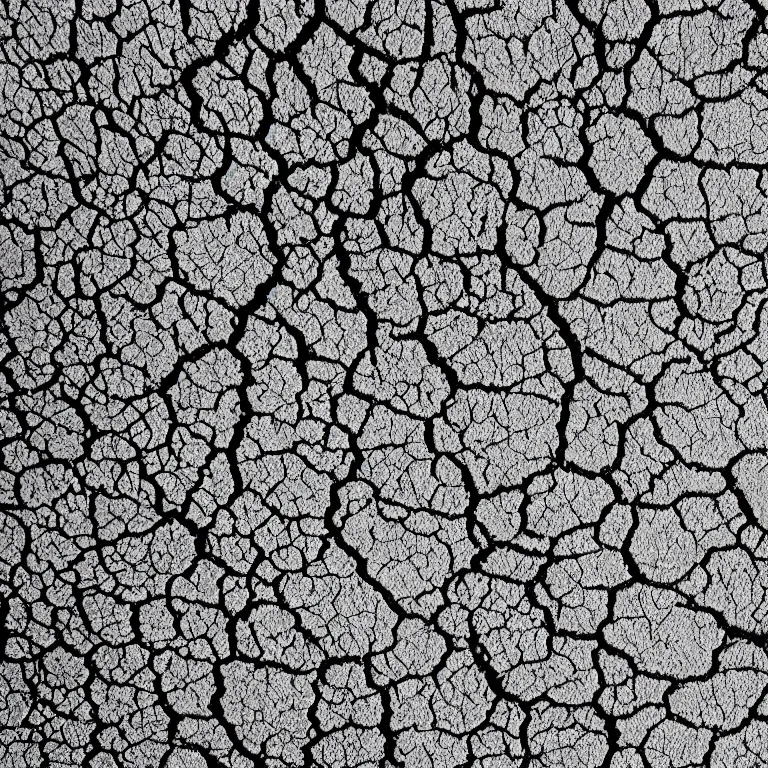 Prompt: a pen and ink line - art drawing of a dry cracked desert surface as viewed from above. black and white, hand - drawn, ink on paper.