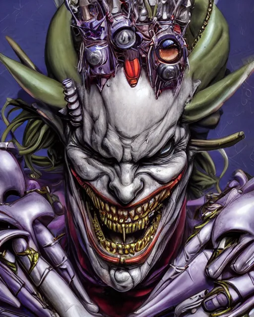 Prompt: jester, joker by masamune shirow, biomechanical, 4 k, hyper detailed