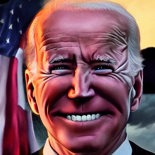 Image similar to joe biden smiling while behind him the world is burning, dramatic lighting, cinematic, establishing shot, extremly high detail, photorealistic, cinematic lighting, artstation, style by James Gurney