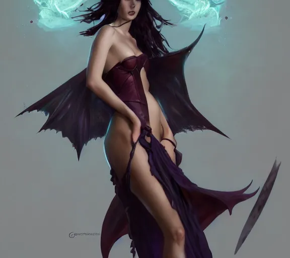 Image similar to morrigan aenslandcasting magic, a charming succubus, strapless dress, fantasy, d & d, by greg rutkowski and raymond swanland, sharp focus, trending on artstation, 8 k realistic digital art, cryengine, symmetric, sharp focus, concept art, frostbite 3 engine