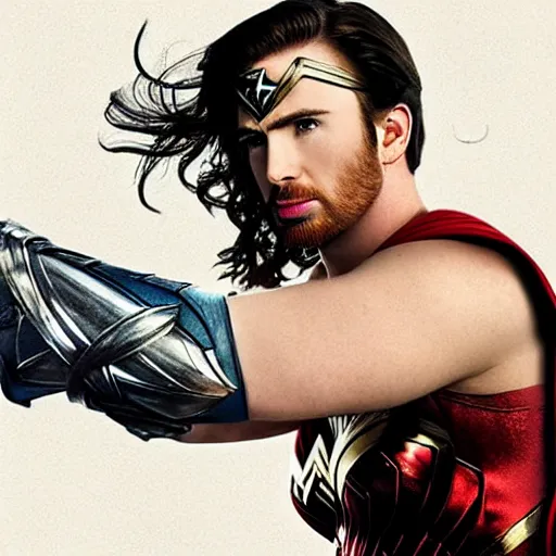 Prompt: chris evans a wonder woman, movie poster