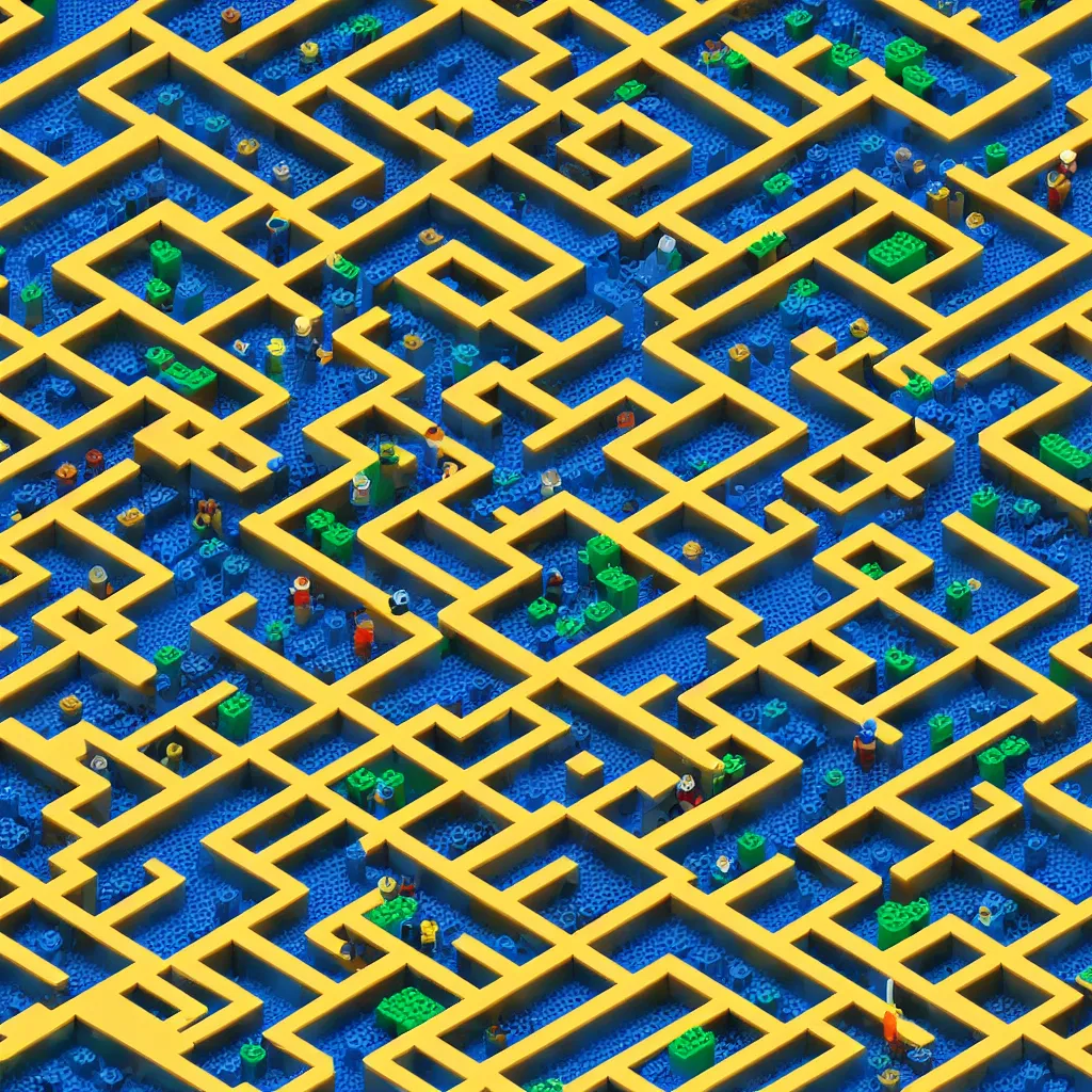 Prompt: wimmelbilder maze made of lego, isometric, octane render, desert landscape, unreal engine