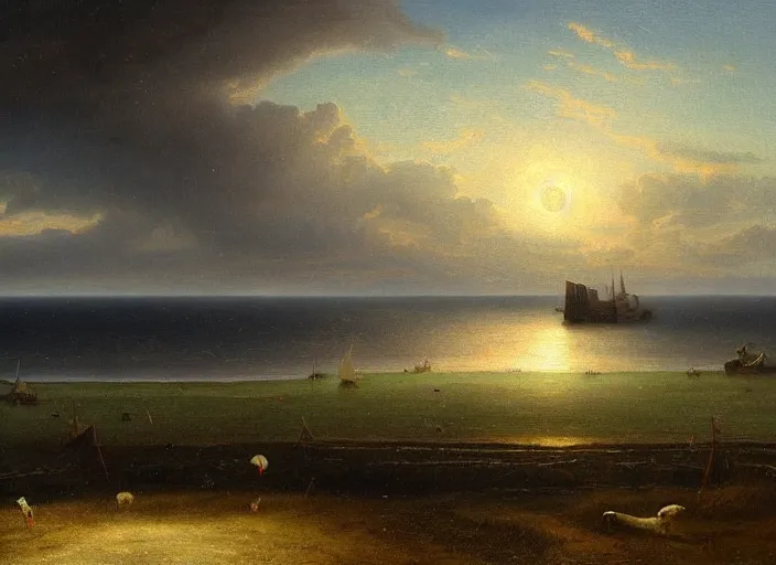 Image similar to texel, the netherlands in the style of hudson river school of art, oil on canvas