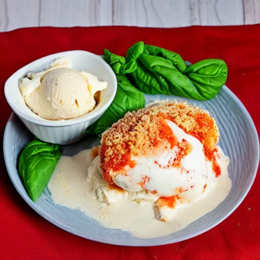 Prompt: chicken parmesan icecream