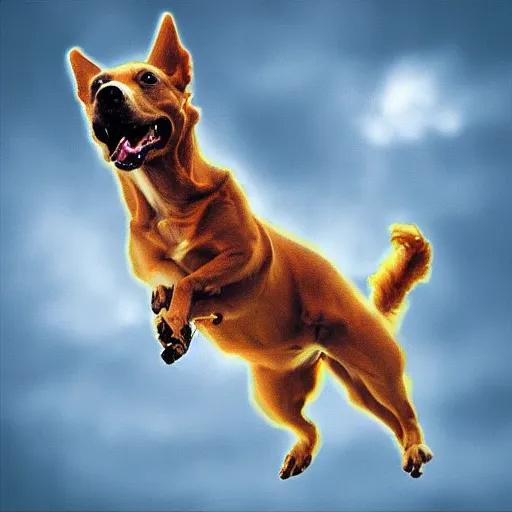 Image similar to flying dog with propeller on it's back, digital art, highly detailed