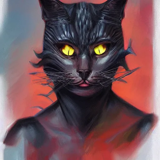 Prompt: portrait of cat demon, coherent! by brom! deep colors, strong lines, high contrast