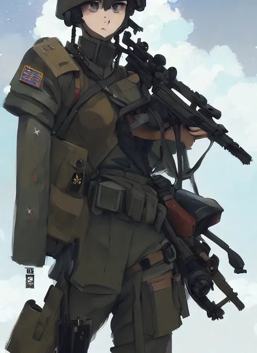 Image similar to portrait of cute soldier girl, black sky background urban landscape illustration concept art anime key visual trending pixiv fanbox by wlop and greg rutkowski and makoto shinkai and studio ghibli and kyoto animation soldier clothing military gear realistic anatomy mechanized police dog