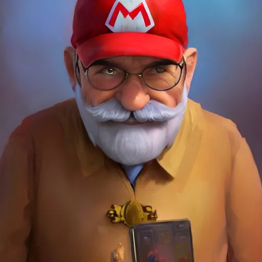 Image similar to old man super mario, highly detailed, digital painting, artstation, illustration, art by artgerm and greg rutkowski and alphonse mucha