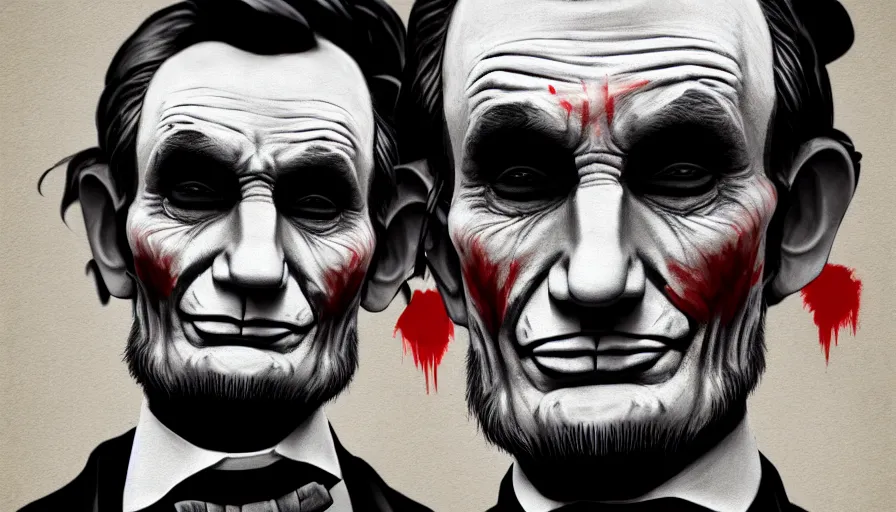 Prompt: Abraham Lincoln is the Joker, hyperdetailed, artstation, cgsociety, 8k