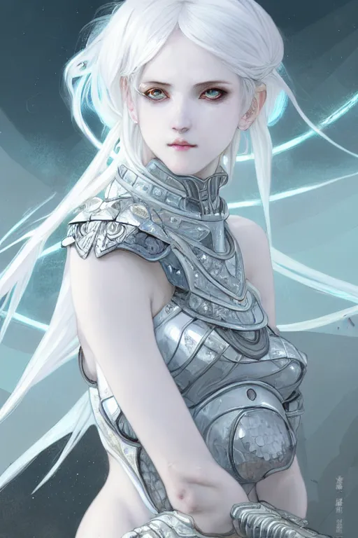 Prompt: portrait white hair knights of zodiac girl, matt white ice color armor, in ruined agora of athens, ssci - fi and fantasy, intricate and very very beautiful and elegant, highly detailed, digital painting, artstation, concept art, smooth and sharp focus, illustration, art by tian zi and wlop and alphonse mucha and ilya kuvshinov