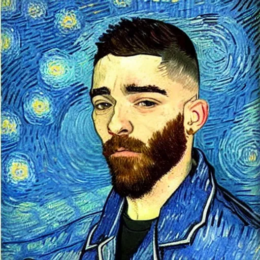 Prompt: a portrait painting of Jon Bellion by van gogh