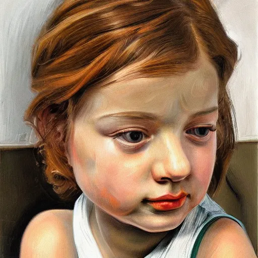 Image similar to high quality high detail painting by lucian freud, hd, cute girl portrait, photorealistic lighting