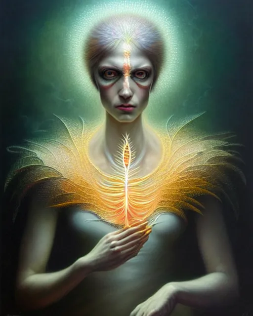 Prompt: a detailed portrait of dreampunk warrior ( flamingo ) fractal ) ( glass ) ( lightning ) beautiful! by tomasz alen kopera and peter mohrbacher
