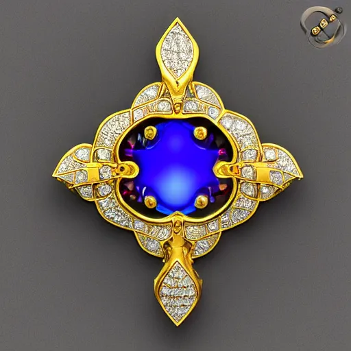 Prompt: Ornate Magic Amulet Jewel Glowing HDR photorealistic Gem Adorned in diamonds