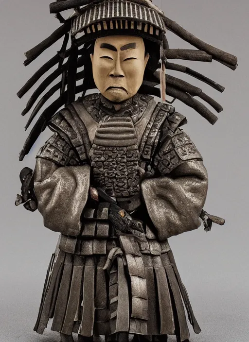 Prompt: a samurai, sponge sculpture