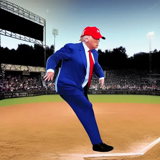 Image similar to donald trump playing baseball, photorealistic, ultra detailed, high resolution, 8 k