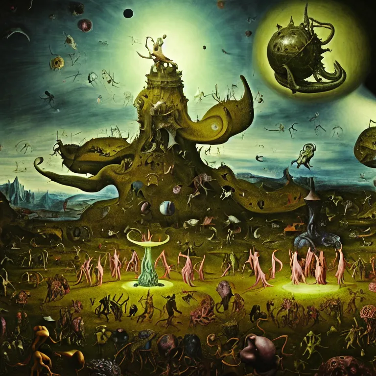 Aliens in Garden of Earthly Delights, beautiful | Stable Diffusion ...