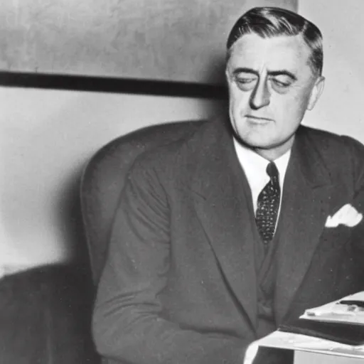 Prompt: 1932 photo of Franklin Roosevelt shows he did in fact own a macbook pro