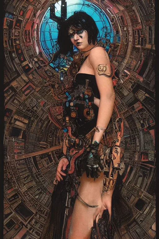 Image similar to full length portrait of alexa demie as a gothic cyberpunk by lawrence alma tadema and zdzislaw beksinski and norman rockwell and jack kirby and tom lovell and greg staples