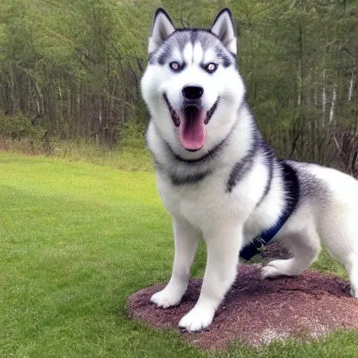 Image similar to A photo of a Husky dog wearing a hat