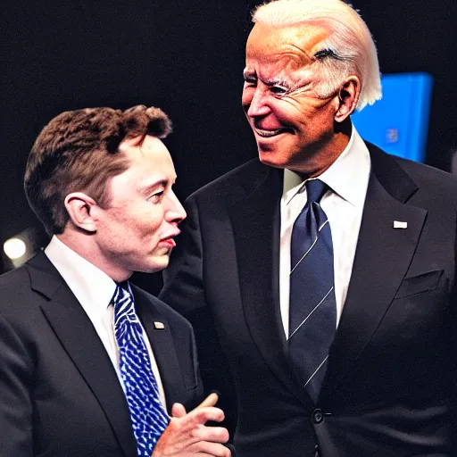 Prompt: president joe biden face to face with elon musk, nikon 3 5 mm, photograph