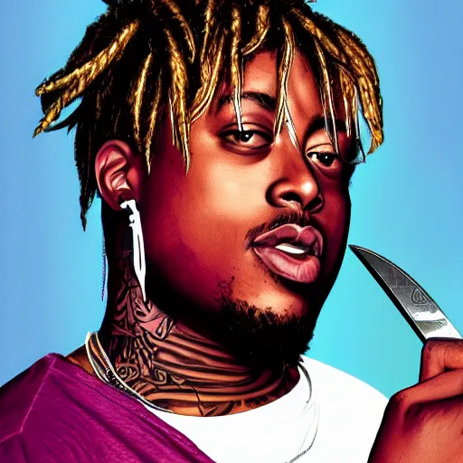 Image similar to juice wrld holding up a knife digital art 4 k the detailed super realistic