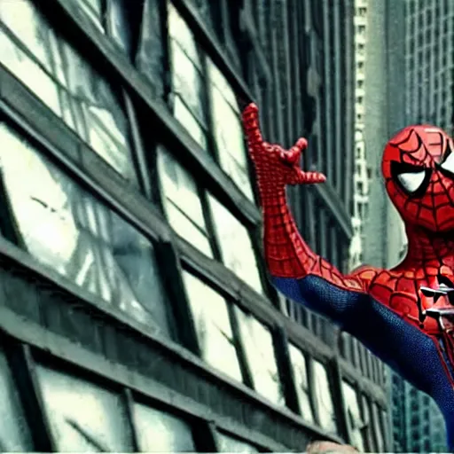 Image similar to spiderman, directed by christopher nolan, movie scene, cinematic