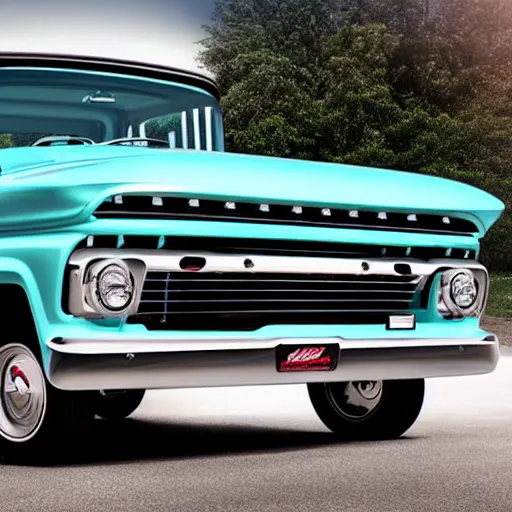 Prompt: 1960 Ford Pickup and 2015 Chevy Tahoe mixed into one SUV, Retro Aesthetic with Modern Features, Advanced Automobile, Premium SUV, 4K, Photo