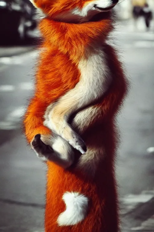 Prompt: anthropomorphic fox with a fluffy tail, fursuit, trending on instagram, photography