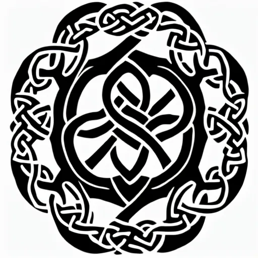 Image similar to a circular vector tattoo design. art nouveau, celtic knots, spiky, curvilinear, recursive.