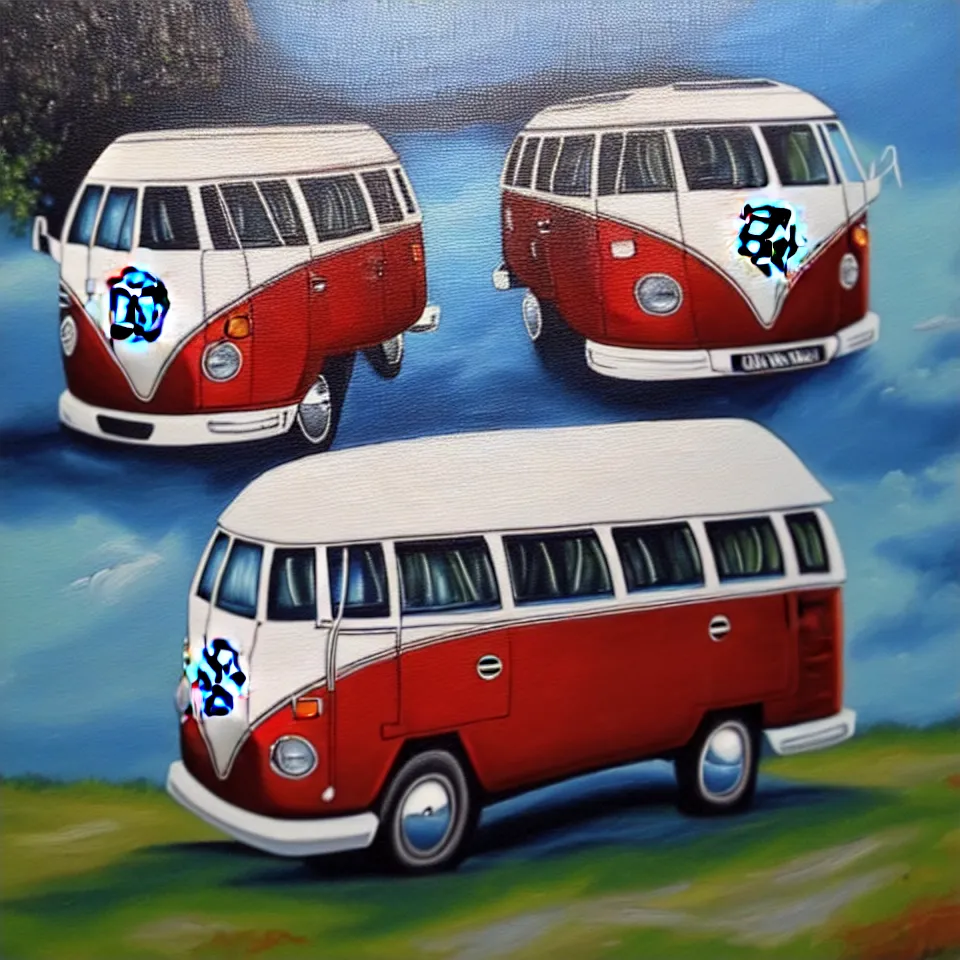 Image similar to a detailed oil painting of a vw bus