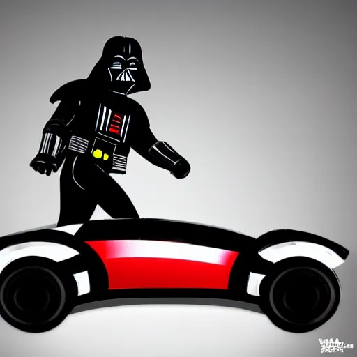 Prompt: darth vader in mario kart, digital illustration, trending on artstation, trending on deviantart