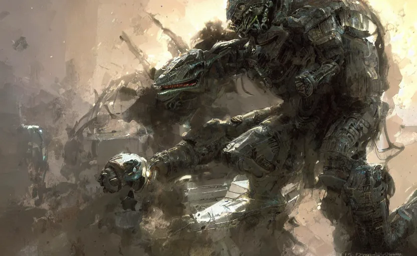 Image similar to cybernetic neo - predator mind transfer, sci - fi fantasy illustration by craig mullins