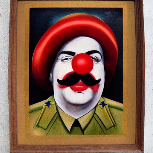 Image similar to communist clown portrait, soviet propaganda style, poster, stalin