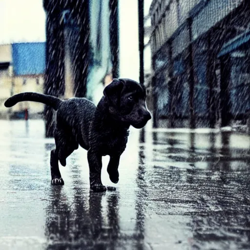 Prompt: A puppy walking in the rain in a GTA IV style